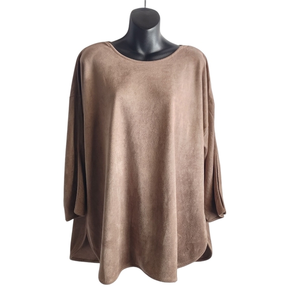 Ravel Women's Tan Brown Suede 3/4 Cut-out Sleeve Top Blouse Size XL/TG - Picture 1 of 13